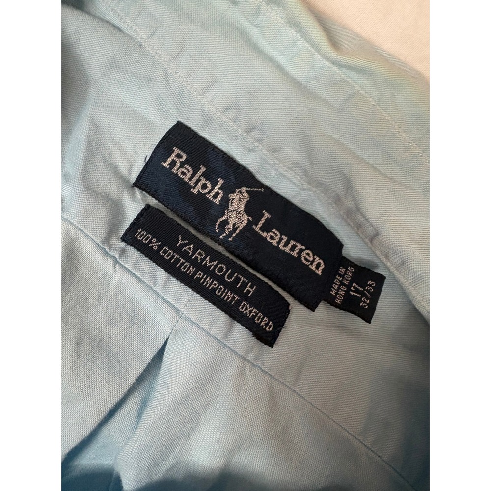 Ralph Lauren Yarmouth Mens 17 32/33 Blue Pinpoint Oxford Button Down Shirt - Picture 2 of 4